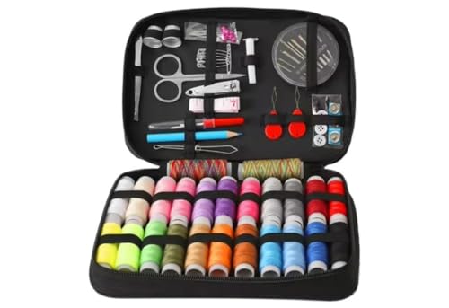 Kit de Costura Completo 96 Peças com Estojo Preto Portátil – Agulhas, Linhas Coloridas, Tesoura e Acessórios de Costura para Reparo de Roupas | Kit Costura Profissional para Casa, Viagem e Emergências