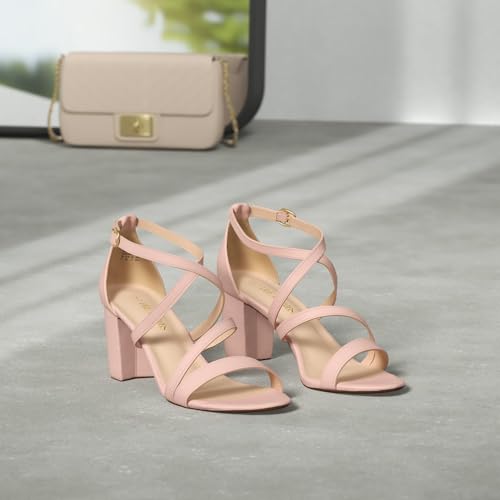 Image of DREAM PAIRS Women's Block Chunky Heels Sandals Open Toe Ankle Strappy Comfortable Dressy Sandals for Bridal Wedding Prom Party with Adjustable Cross Strap