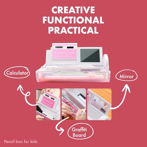 Image of SNAPTRON Plastic Pencil Box For Girls Kids - Multi-Function Pencil Case With Calculator, White Board, Marker & Storage, School Box For Girls Cute Geometric Compass Pouch Accessories