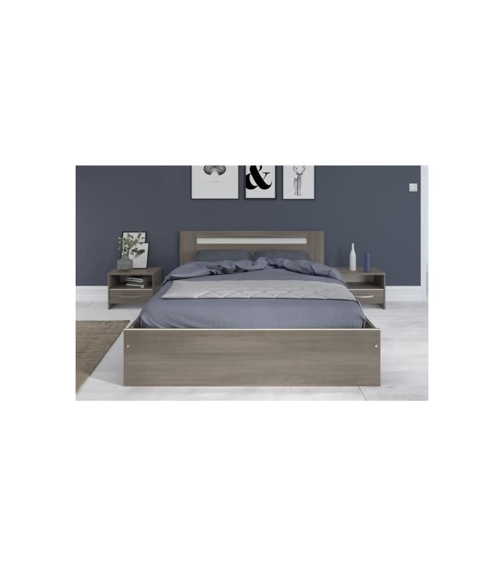 YSA Chambre complete adulte - Contemporain - Decor noyer silver - l 140 x L 190 cm