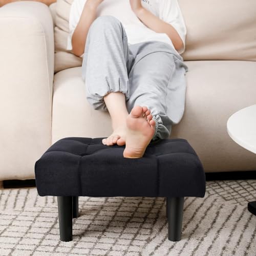 Image of Additional Seating for The Living Room, Office, or Entryway: Wood Legs, Velvet Soft Foot Stool Ottoman, Sofa Footrest (Set of 2-Black)