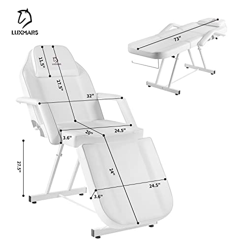 Luxmars Facial Chair, Adjustable Tattoo Chair Salon Bed With Hydraulic Stool Massage Bed For Professional Massage Facial Lash Beauty Treatment Spa, White #TOP2