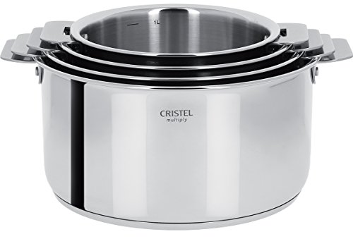 Cristel - S4CQMP- Série de 4 Casseroles inox 14- 16-18-20cm sans poignée amovible - Collection Casteline