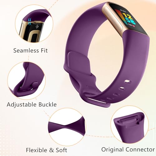 CeMiKa 4Pack Strap Compatible with Fitbit Charge 5 Strap, Soft Silicone Sport Bands for Charge 5 Strap, Breathable Waterproof Adjustable Wristband for Fitbit Charge 5/Charge 6 Straps, Small Large - Image 3