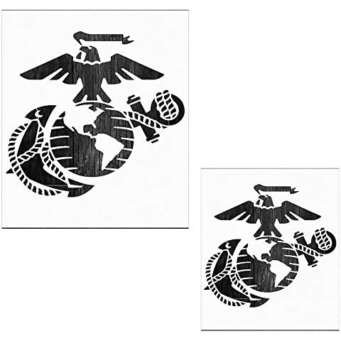 OBUY Large U.S. Military Logo Stencil（Set of 2） for Painting on Wood, Fabric, Walls, Airbrush + More | Reusable Mylar Template (U.S Marine Corps) Cover