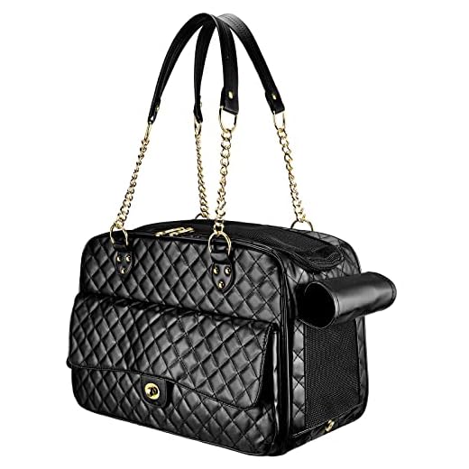 NewEle Fashion Dog Purse Carrier for Small Dogs with Large Pockets, Holds Up to 8lbs Quality PU Leather Pet Carrier, Cat Carrier, Airline Approved Puppy Purse Carrier for Travel (Black, Small Size)
