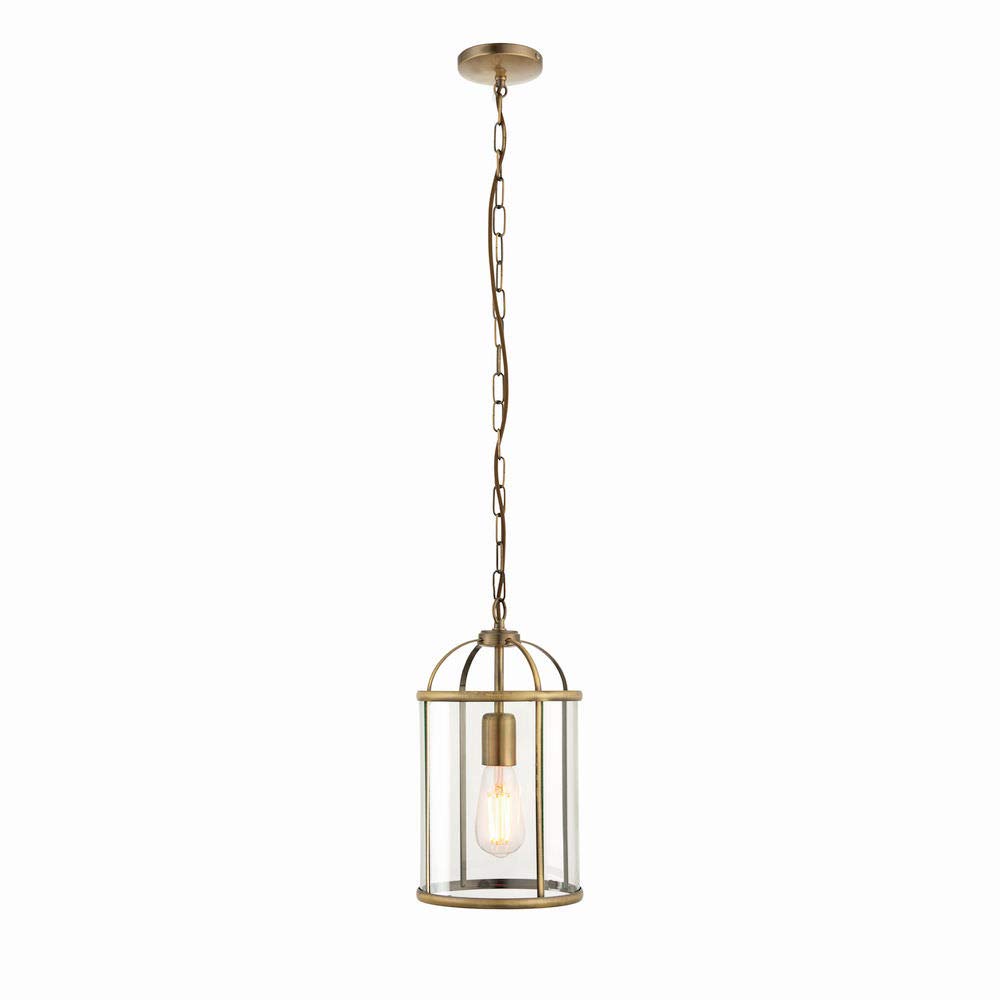 Antique Brass and Clear Glass Metal Framed E27 Dimmable 1 Lamp Pendant Hanging Ceiling Light