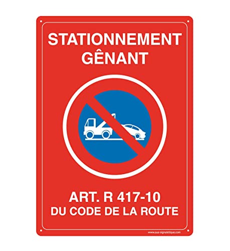 AUA SIGNALETIQUE - Panneau Prépercé (4 Trous) avec Angles arrondis - PVC Rigide 1.5 mm - (150x210 mm, Stationnement Gênant Article R 417)
