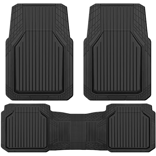 CAR PASS Heavy Duty Rubber Floor Mats for Car, Waterproof Liner Deep Dish Car Mats Full Sets, Universal Trim to Fit for SUV Truck Sedans Vans, All Weather Automotive Floor Mats 3pcs, Solid Black