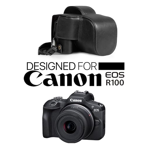 Image of Mega Gear Genuine Leather Camera Case for Canon EOS R100 (18-45mm) - Stylish and Protective - Black