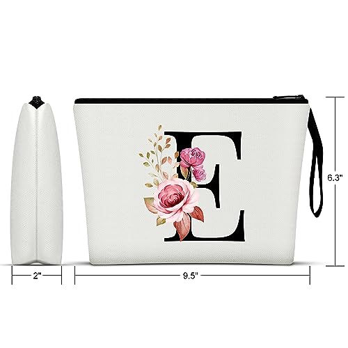 Image of Vavabox A-Z Personalized Makeup Bag, Birthday Gifts for Women Mom, Gifts for Best Friend, Bride Bridesmaid Cosmetic bag (E, 01-White)