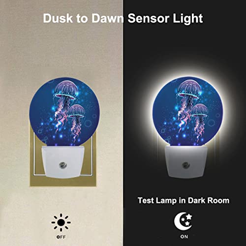 Image of Jellyfish Nightlight Exotic Sea Ocean Creature Aquatic Animals Night Lights Plug into Wall Dusk to Dawn Sensor Round Night Light for Adults Boys Girls, 0.5W Energy Efficient