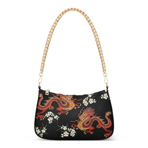 Shoulder Bags for Women Fire Water Dragon Hobo Tote Handbag Small Clutch Purse with Zipper Closure