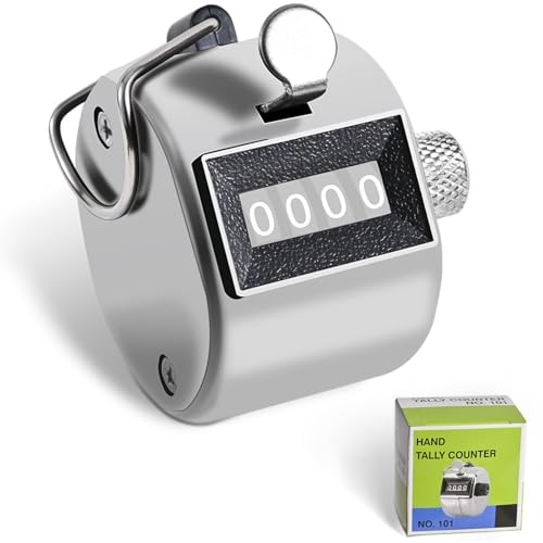 Metal Tally Counter Clicker Counter Handheld Pitch Counter, Manual Mechanical 4-Digit Number Click Counter, One Hand Counter Clicker Digital Counting for Coaching Knitting People Lap Fishing Golf&Row
