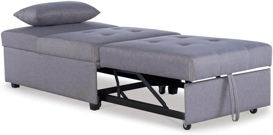 Pemberly Row Upholstered Tufted Fabric Convertible Sofa Bed with Pillow, Gray Microfiber, Twin-Size, Ottoman, Chair, Chaise, Sturdy Metal/Wood Frame for Living Room or Guest Accommodations