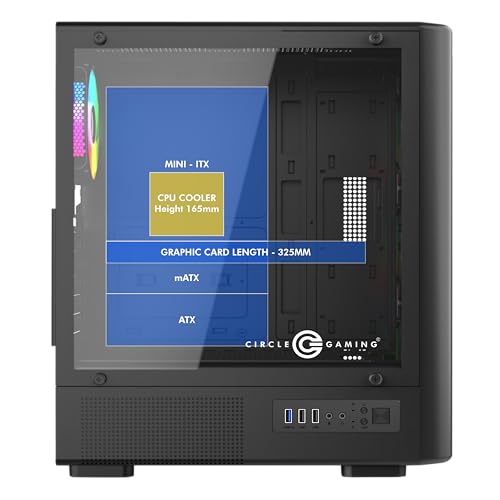 Image of Circle Amazer X1 Mid- Tower Computer Case | Gaming Cabinet - Black| Support ATX, M-ATX, ITX | Pre- Installed 3 x 120mm Front and 1 x 120mm Rear ARGB Mirror Fans