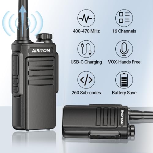 Walkie Talkies Long Range for Adults, Rechargeable Walkie Talkie UHF Two Way Radio with 1500mAh Li-ion Battery USB-C Charger VOX Walky Talky for Hiking Cruises Camping (2Pack) - Thumbnail 2