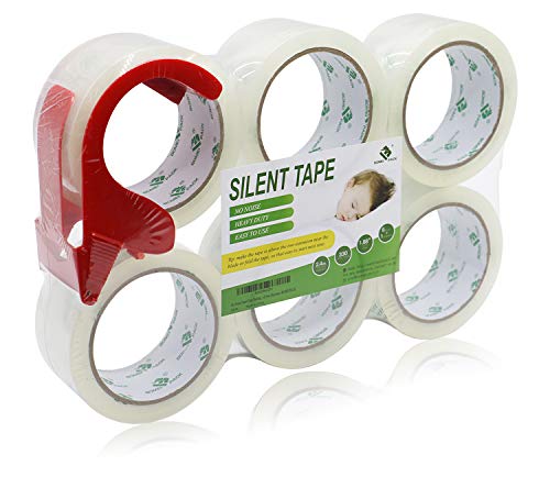 Bomei Pack No Noise Quiet Clear Packing Tape, Heavy Duty Packaging Tape, Refill Rolls For Sealing Packing And Shipping, 2.4Mil 1.88Inch 55Yards 6Rolls, With Free Dispenser #TOP5