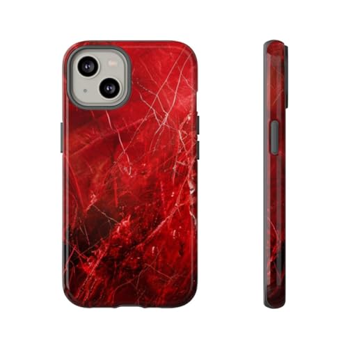 Coque iPhone 14 rigide marbre rouge brillant motif veines antichoc