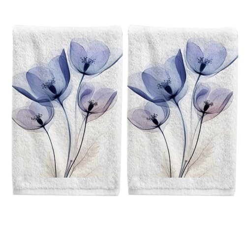 ALAZA Hand Towel Set of 2 100% Cotton Bath Towels Purple Blue Tulip for Bathroom Housewarming Decor Gifts