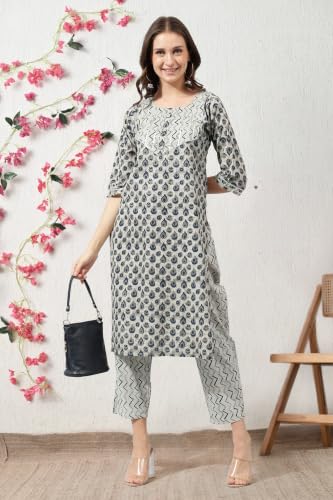 Image of MIRCHI FASHION Pure Cotton Straight Kurta Set for Women with Pant | Printed Kurta Pant Set | Ethnic Office Wear Kurta Set with Trouser