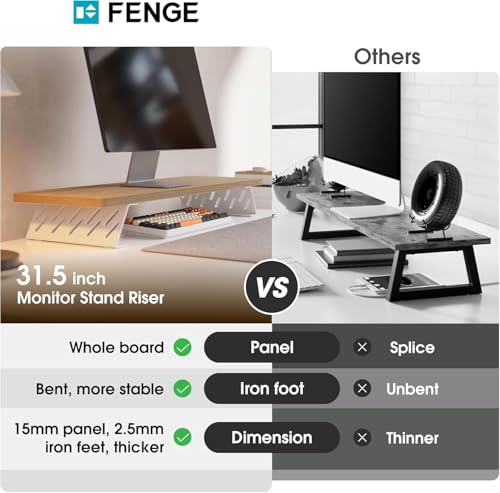 Réhausseur d'Écran d'Ordinateur Fenge Support Double Moniteur PC TV Chêne