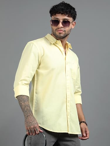 Image of Men Slim Fit Solid Spread Collar Casual Shirt