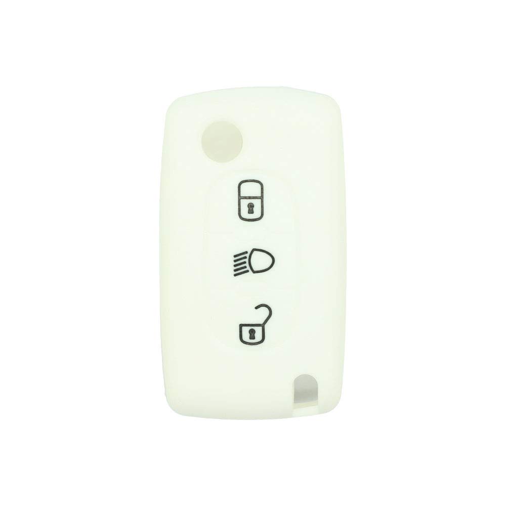 BROVACS Silicone Cover Protector Case Holder Skin Jacket Compatible with PEUGEOT CITROEN 3 Button Flip Remote Key Fob w/Light Symbol CV9305 White - Image 2