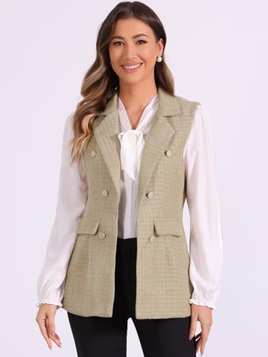 Allegra K Women's Vintage Tweed Blazer Vest Open Front Plaid Sleeveless Cardigan Casual Work Vest Jacket2