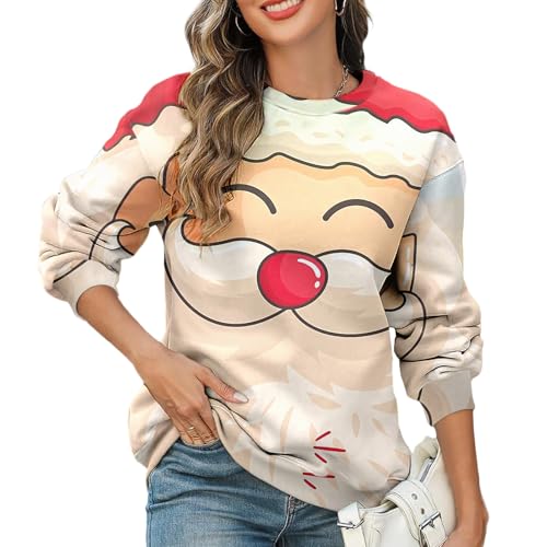 Sudadera de cuello redondo para mujer, sudadera de manga larga con estampado de Papá Noel, ropa moderna, Barba de Papá Noel, M
