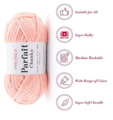 Image of Premier Yarns Parfait Chunky Chenille Yarn 3.5 Oz 6 Super Bulky Weight 3 Pack Bundle with Bella's Stitch Place Holders (Peach)
