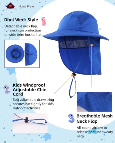 Image of Home Prefer UPF 50+ Boys Sun Hat with Neck Flap Wide Brim Summer Beach Bucket Hat for Boys Girls Toddler Kids Safari Hat