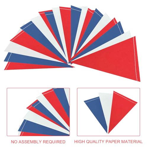 Image of XIANMU 40 Feet 104 Pcs Red White Blue Banner Patriotic Party Decorations Paper Pennant Triangle Flag Bunting Garlands for 4th of July Independence Day Graduation Party Decoration Supplies