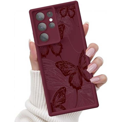 Coque Samsung S22 Ultra papillon bordeaux, idée cadeau élégante pour elle