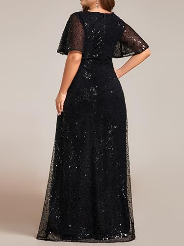 Ever-Pretty Women's Elegant V Neck Sequin Short Sleeves A Line Floor Length Plus Size Formal Dresses Evening Gowns2