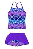 Girls Swimsuit Size 7 8 Purple Mermaid Tankini Bathing Suit with Skirt Adjustable Strap Swimwear Quick Dry Hawaii Vacation