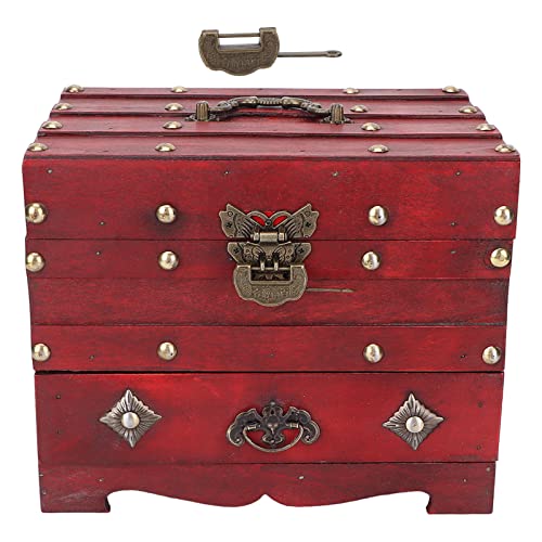 Joyero Vintage de Madera, Porta Joyas con Espejo, Cofre del Tesoro con Cajones, Organizador de...