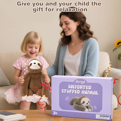 Joyreal Gewichteter Sloth für Erwachsene, 1.5kg Weighted Stuffed Animal, Angst & Stress Relief, Gewichtskuscheltier mit Verstecktem Fach, für Schlaf & Entspannung Geschenk Kinder