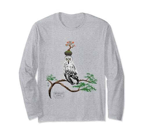 BONSAI Owll | Great grey owl with Japanese quince Bonsai Long Sleeve T-Shirt