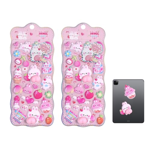 シール 可愛い 2枚 立体 ごほうびシール DIY用 女の子 デコ ぷくぷく おしりぷにぷに 子供向け3Dリリーフステッカー 自己粘着かわいい動物デカール 自己接着性の動物デカール | 幼児向け3Dステッカー,ノートブック、カメラ、プランナー、ジャーナル、