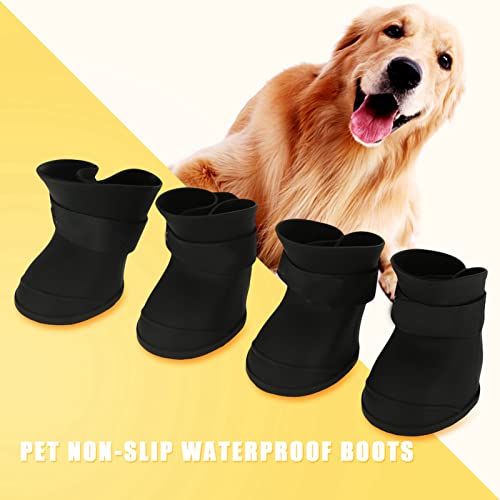 4 Stück Hund Pfotenschutz Wasserdicht, Regen Schuhe Silikon Haustierschuhe Hund Anti-Rutsch-Regenschuhe Haustier Pfotenschutz für Hunde Katzen(L Black)