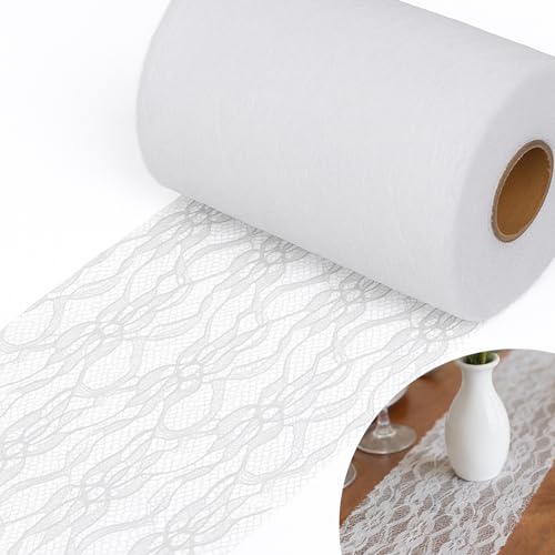 Tischläufer Spitze 15cm x 25m Tischläufer Weiß Spitze Spitzenband Weiß Vintage Dekoratives Tischband Spitzenstoff Tischdecke für Hochzeit Taufe Zeremonie Festival Ereignis Tabellen Dekoration