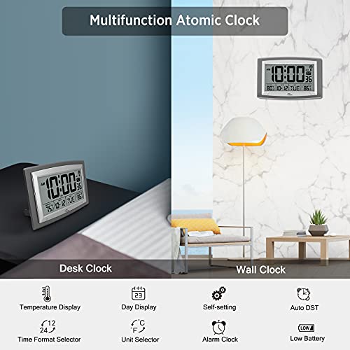 Wallarge Atomic Clock With Outdoor And Indoor Temperature - 12.5 Inch Self-Setting Digital Clock Large Display, Battery Operated Wall Clocks Or Desk Clocks For Bedroom thumb #6