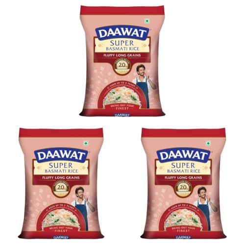 Image of Daawat Super Basmati Rice 5Kg| Fluffy Long Grains| Cooked upto 20mm* (Pack of 3)