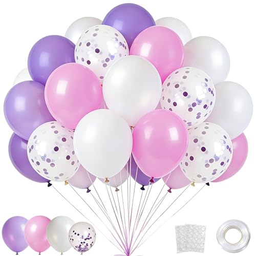 Danadia 32PCS Pink Balloons Set, 12 Inch Purple Pink White Latex Balloons with 9 Inch Purple...
