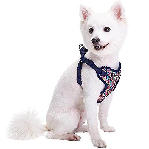Blueberry Pet 5 Patterns Soft & Comfy Made Well Profound Floral No Pull Mesh Puppy Dog Harness Vest In Navy, Chest Girth 14"-16", X-Small, Adjustable Harnesses For Dogs & Cats #TOP1
