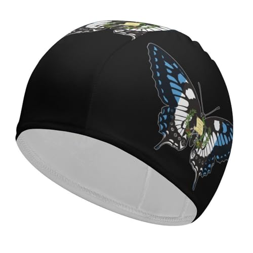 Gorra de baño con diseño de Mariposa y Bandera de Guatemala para Mujeres y Hombres, Impermeable, para Adultos, para Cabello Largo y Corto.