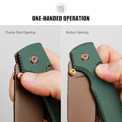 Image of Vosteed Raccoon2.0 EDC Folding Pocket knives - Top Liner Lock, 3.25 inch Sandvik 14C28N Steel Rose Gold Blade, Green Micarta Handle for Camping Hiking - A2907