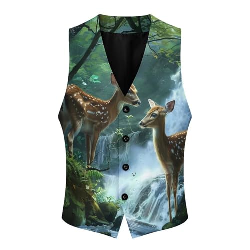 Deer Forests River Animal Men's Suit Vest Waistcoat Vests Formal Dress with 2 Pockets for Business Casual Tuxedo3