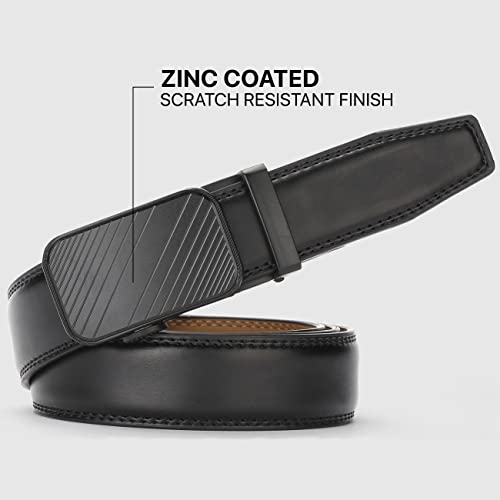 Marino Men’s Genuine Leather Ratchet Dress Belt With Automatic Buckle, Enclosed in an Elegant Gift Box - Modern Striped - Deep Charcoal - Adjustable from 38" to 54" Waist2